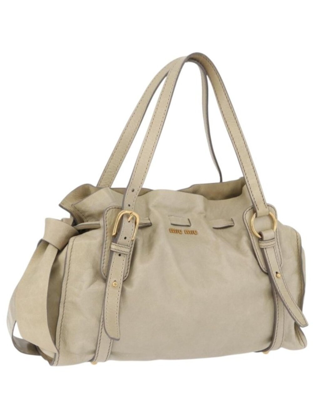 Miu Miu Tote Bag Vitello Lux Leather Beige Gold